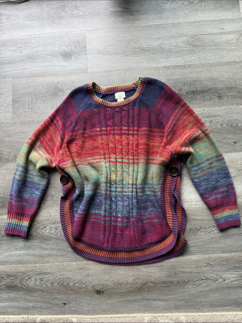 Multicolor Gradient Cable-Knit Crewneck Sweater
